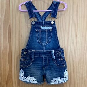 Girls Jordache Blue Denim Overalls with White Lace